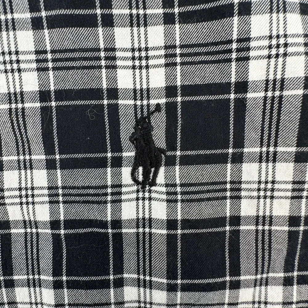 Polo‎ Ralph Lauren Mens XXL Black White Plaid Cotton Button Down Shirt Long Slv